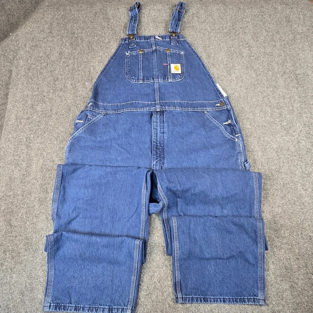 Carhartt Mens Denim Bib Overalls R07 DST Dark Stonewash Blue 44 x 32 Workwear